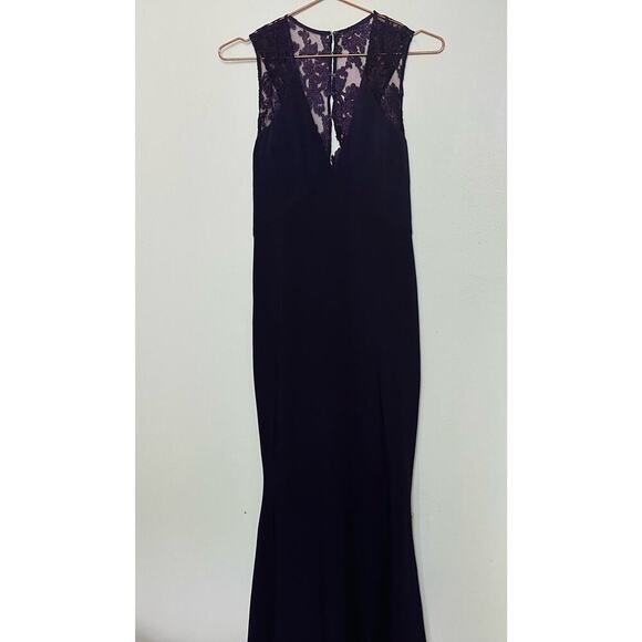 JS COLLECTION Eggplant Purple Lace Back Mermaid Ottoman Style Gown Dress - Picture 4 of 16